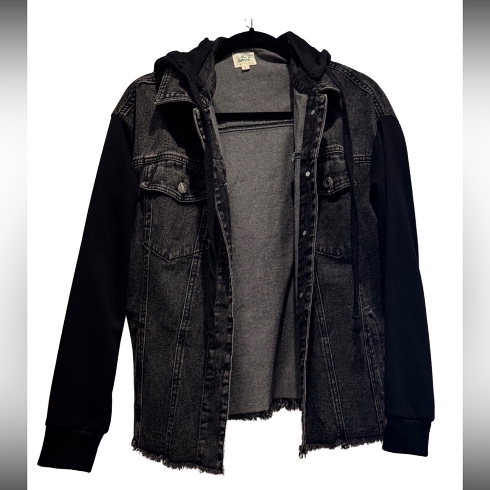 Stylish Black Denim Jacket with Hoodie